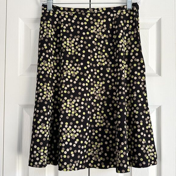 Talbots Skirt Size P/XS Black Brown Green Polka Dot Stretch Flare - Picture 1 of 6